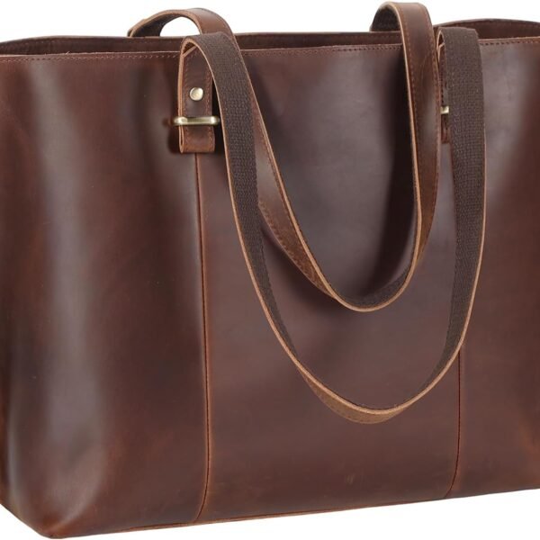 Vintage Full Grain Leather Tote Shoulder Bag for Women Business Work Satchel Handbag with Top Handles