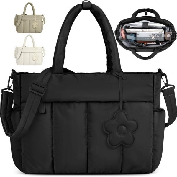 Laptop Tote for Women - 15.6 Inch Lightweight Puffer Work & Travel Bag with Shoulder Strap - Large Computer Briefcase for Casual Office & Travel