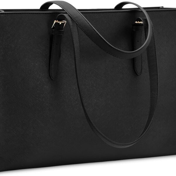Laptop Bag for Women Waterproof Lightweight Leather 15.6 Inch Computer Tote Bag Business Office Briefcase Large Capacity Handbag Shoulder Bag Professional Office Work Bag Black