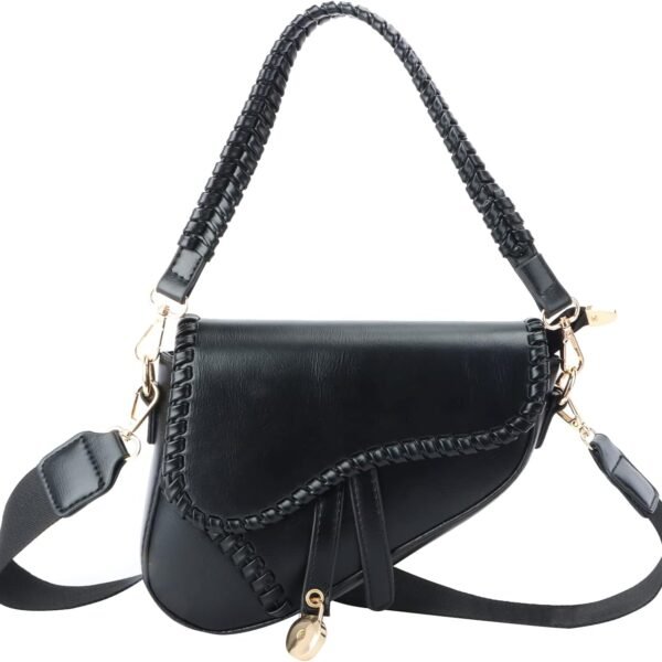 Saddle Bags Purse for Women Trendy Leather Shoulder Bag Knit Underarm Crossbody Bag Vintage Satchel Handbags