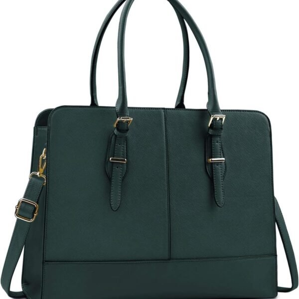 Laptop Bag for Women Leather Work Tote 15.6 Inch Laptop for Computer Bag Waterproof Business Office Professional Large Capacity Handbag Shoulder Bag DeepGreen
