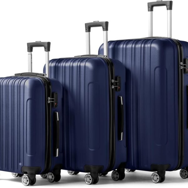 Luggage Set of 3 Hardside Carry on Suitcase Sets with Spinner Wheels &  lock, Portable Lightweight ABS Luggages for Travel, BusinessNavy Blue (20/24/28)