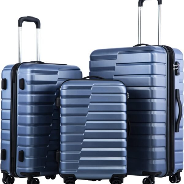 Expandable Suitcase Luggage set PC ABS  Lock Spinner Carry on 3 Piece Sets (blue)