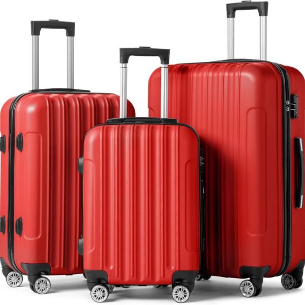 Luggage Set of 3 Hardside Carry on Suitcase Sets with Spinner Wheels &  lock, Portable Lightweight ABS Luggages for Travel, BusinessRed (20/24/28)