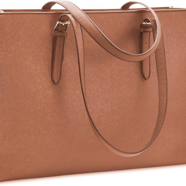 Laptop Bag for Women Waterproof Lightweight Leather 15.6 Inch Computer Tote Bag Business Office Briefcase Large Capacity Handbag Shoulder Bag Professional Office Work Bag Brown