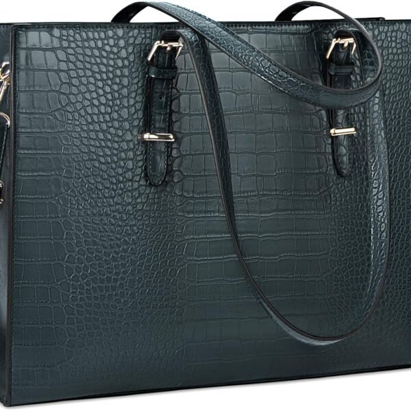 Laptop Bag for Women 15.6 Inch Laptop Tote Bag Leather Classy Computer Briefcase for Work Waterproof Handbag Professional Shoulder Bag Women Business Office Bag Large Capacity Dark Green