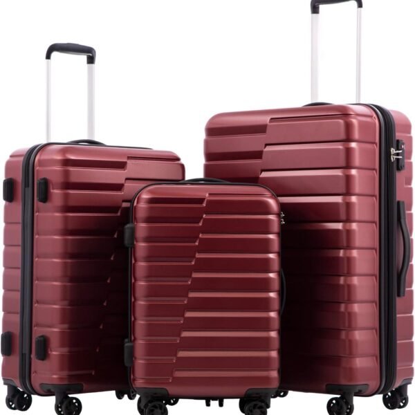 Expandable Suitcase PC ABS  Luggage Lock Spinner Carry on (wine red, 3 piece set)