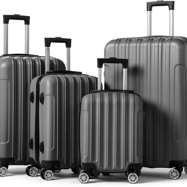 4 Piece Luggage Sets, Travel Suitcase, Large Capacity Lightweight Luggage Sets with  Lock & Spinner Wheels, for Business, Travel, School Starts (16"/20"/24"/28"), Dark Gray
