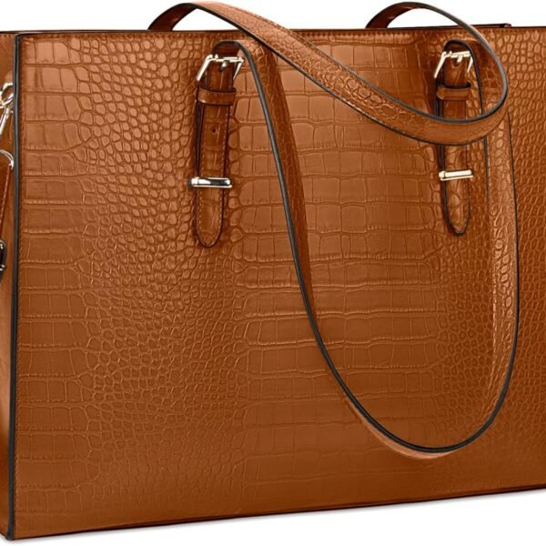 Laptop Bag for Women 15.6 Inch Laptop Tote Bag Leather Classy Computer Briefcase for Work Waterproof Handbag Professional Shoulder Bag Women Business Office Bag Large Capacity(Brown)