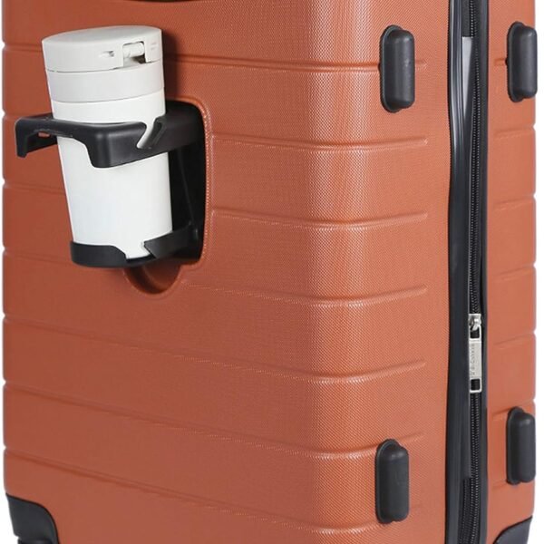 Smart Luggage Set with Cup Holder and USB Port, Burnt Orange, 20-Inch Carry-On