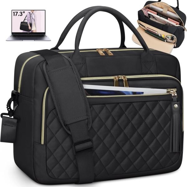 Laptop Bag 17.3 Inch Briefcase for Women Waterproof Computer Messenger Shoulder Bags Large Laptop Case for Work Business Office Travel College, Black