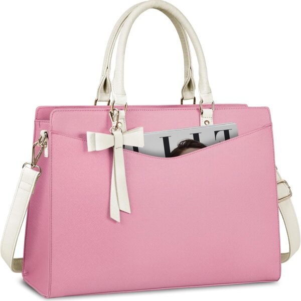Laptop Bag for Women 15.6 Inch PU Leather Laptop Tote Bag, Professional Business Office Work Bag, Waterproof Briefcase, Large Capacity Computer Tote Bag, Lightweight Handbag Shoulder Bag